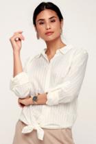 Sage The Label Quartz White Long Sleeve Tie-front Top | Lulus