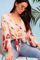 Billabong Desert Sunrise Peach Floral Print Button-up Tie-front Top | Lulus
