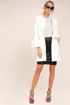 Lulus | Flare Affair White Flounce Sleeve Coat | Size Large | 100% Polyester