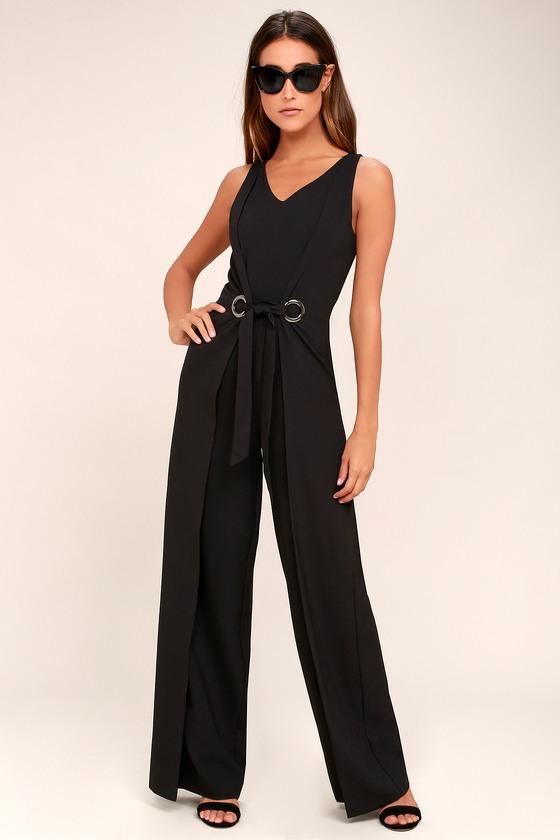 Lulus | Natasha Black Wide-leg Jumpsuit | Size Medium