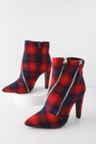 Qupid Ace Red Multi Plaid Zipper High Heel Mid-calf Booties | Lulus