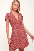 Rolla's Dancer Red Floral Print Short Sleeve Wrap Dress | Lulus
