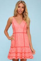 Keepsake Dreamers Coral Pink Lace Mini Dress | Lulus