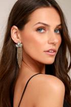 Lulus Stunning Starlet Gold Rhinestone Earrings