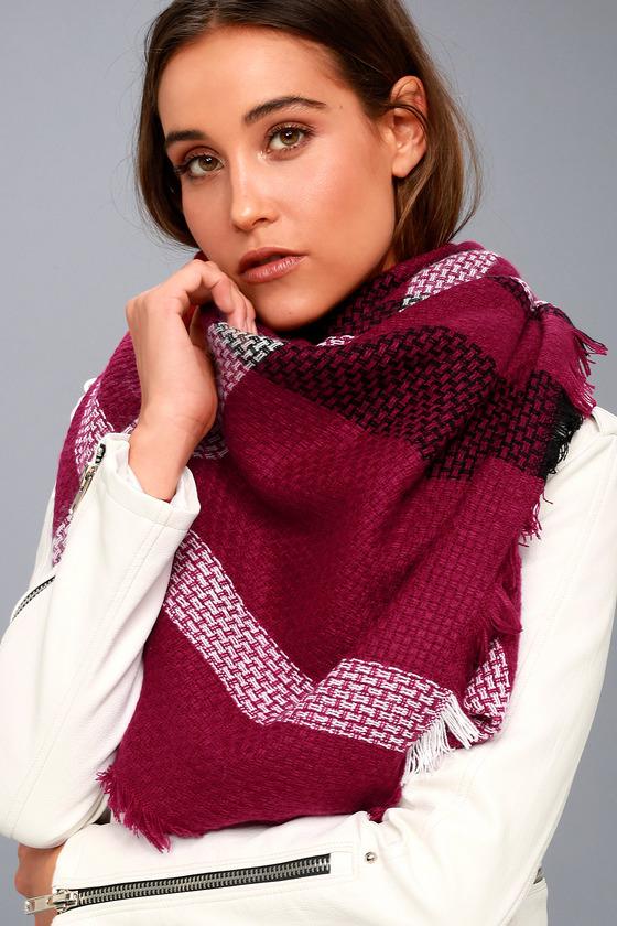 Lulus | Wagon Ride Wine Red Plaid Scarf