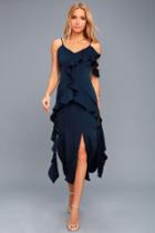 Keepsake | Love Bound Navy Blue Midi Dress | Size Xx-small | 100% Polyester | Lulus