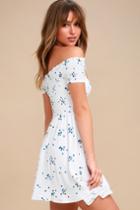 Santa Monica Pier Blue And White Print Off-the-shoulder Dress | Lulus