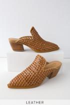 Sbicca Mansion Tan Leather Woven Mules | Lulus