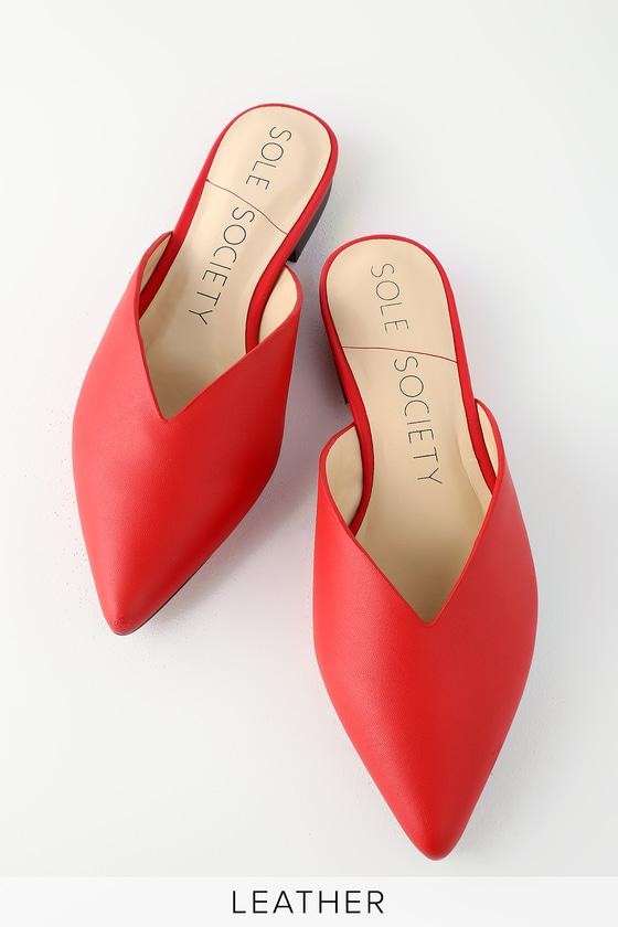 Sole Society Rosemond Red Leather Pointed Toe Mules | Lulus