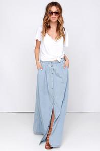 Eunina Baez Blue Chambray Maxi Skirt