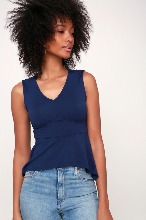 Kimball Navy Blue Sleeveless Peplum Top | Lulus