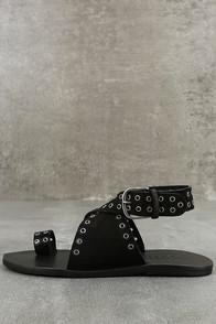 Matisse Starling Black Leather Ankle Strap Flat Sandals