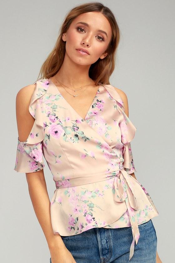 Everything's Bouquet Nude Floral Print Wrap Top | Lulus