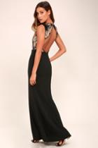 Lulus | Gilded Glory Gold And Black Sequin Maxi Dress | Size Large | 100% Polyester