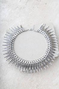 Lulus Rise And Soar Silver Feather Choker Necklace