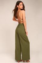 Lulus | Beach Day Olive Green Backless Jumpsuit | Size X-large