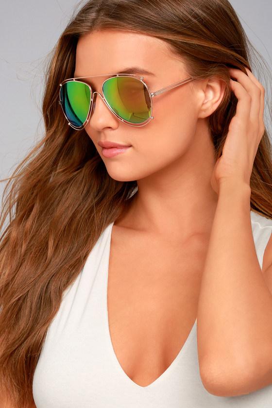Lulus | Hot Springs Gold And Pink Mirrored Aviator Sunglasses