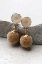 Lulus Causing A Commotion Gold And Taupe Pompom Earrings