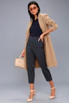 Across The Boardroom Navy Blue Striped Cropped Pants | Lulus
