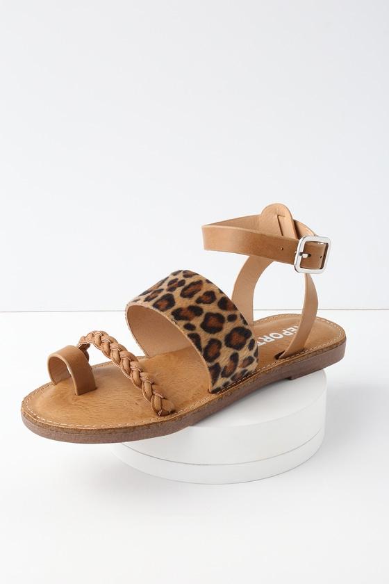 Report Johnnie Leopard Flat Ankle Strap Sandal Heels | Lulus