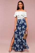 Lucy Love French Seaside Navy Blue Floral Print Maxi Skirt | Lulus