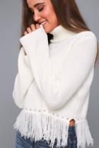 Freethinker Cream Fringe Cropped Sweater | Lulus