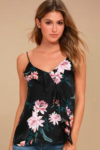 Lulus Fleurs Things First Black Floral Print Tank Top
