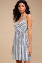 Pont Marie Blue And White Striped Wrap Dress | Lulus