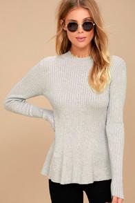 Lulus Autobiography Heather Grey Peplum Sweater Top