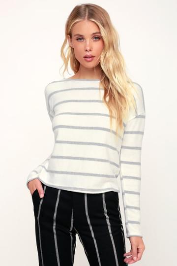 Stormi Ivory Striped Long Sleeve Sweater Top | Lulus