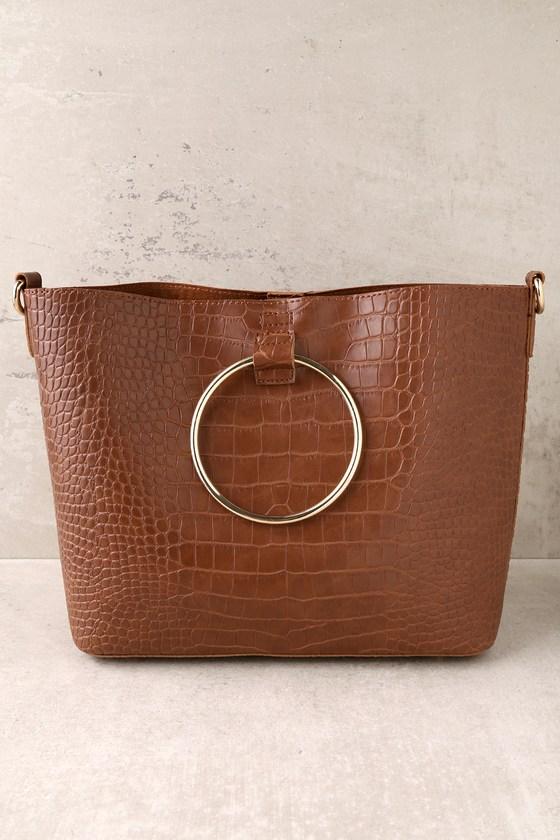 Gimme A Ring Brown Crocodile Embossed Ring Handle Tote Bag | Lulus
