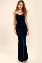Lulus | Sorceress Navy Blue Velvet Maxi Dress | Size X-small