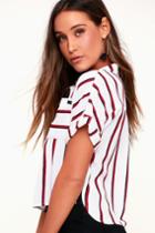 Stone Row Counting Moons Red Striped Button-up Top | Lulus