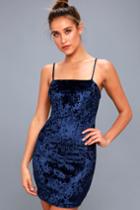 Lulus | Flirty And Fierce Navy Blue Velvet Bodycon Dress | Size Large | 100% Polyester