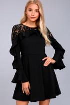 Do & Be Secret Kiss Black Lace Long Sleeve Skater Dress