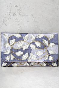 Lulus Foliage Of Decadence Grey Embroidered Clutch