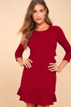 Black Swan | Kimberly Wine Red Backless Long Sleeve Dress | Size Large | 100% Polyester | Lulus
