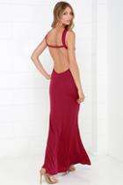 Lulu*s With An Open Heart Wine Red Backless Maxi Dress