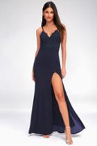 Leandra Navy Blue Lace Maxi Dress | Lulus