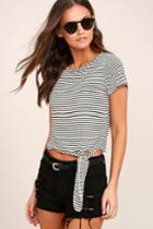 Lulus | Classic Composition Black And White Striped Crop Top | Size Large