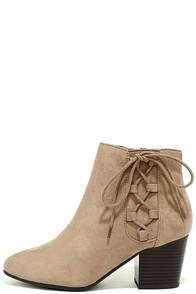 Soda Treat You Right Dark Clay Suede Ankle Booties