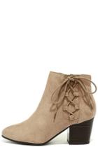 Soda Treat You Right Dark Clay Suede Ankle Booties