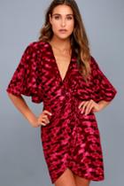 Lulus | Mesmerize On The Prize Burgundy Velvet Wrap Dress | Size Large | Red | 100% Polyester
