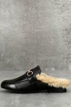 Steve Madden Jill Black Leather Faux Fur Loafer Slides