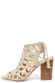 Sbicca Sbicca Geovana Beige Leather High Heel Sandals