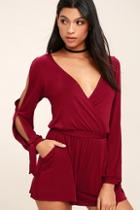 Lulus Won Me Over Wine Red Long Sleeve Romper