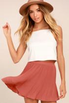 Lulus | Next To Me Rusty Rose Pleated Mini Skirt | Size Large | Pink | 100% Polyester