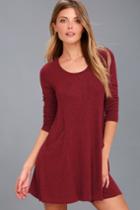 Z Supply | Pretty As A Picture Burgundy Long Sleeve Swing Dress | Size Large | Red | Lulus