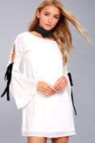 Lulus | Cherish White Long Sleeve Shift Dress | Size Large | 100% Polyester