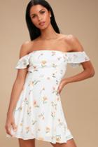 As You Flourish White Floral Print Off-the-shoulder Skater Dress | Lulus